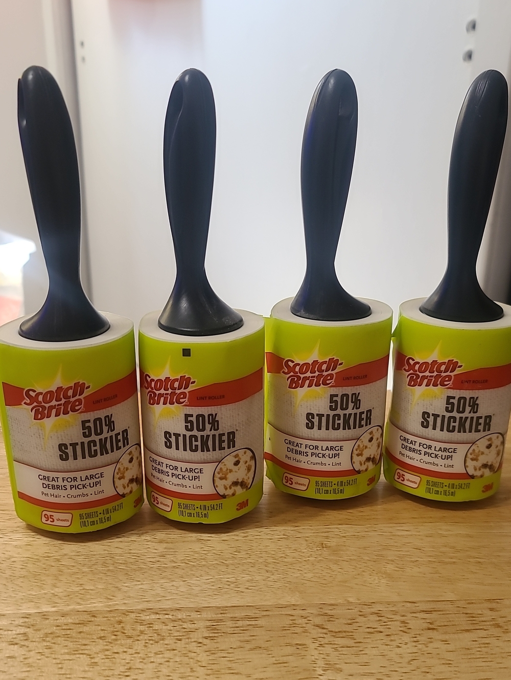 Scotch Brite 50% Stickier Lint Roller - Black Handle, Green Roll (4 Pack)